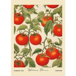 Owoce i rośliny w stylu Morrisa - vintage plakat botaniczny Czerwony