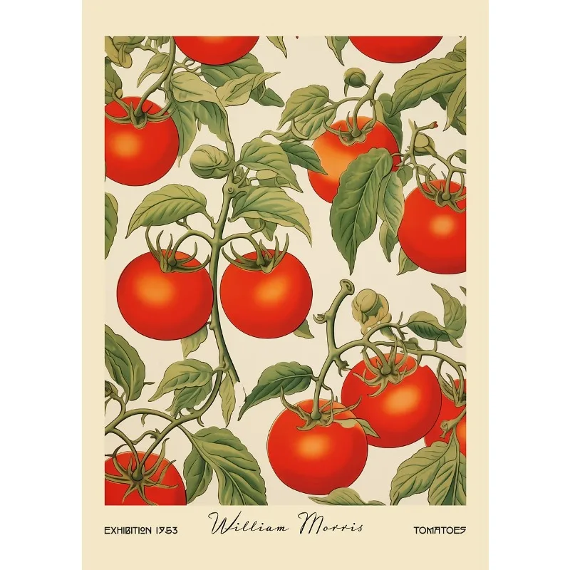 Owoce i rośliny w stylu Morrisa - vintage plakat botaniczny Czerwony
