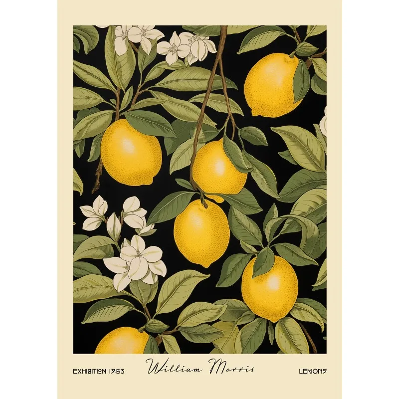 Owoce i rośliny w stylu Morrisa - vintage plakat botaniczny Fioletowy