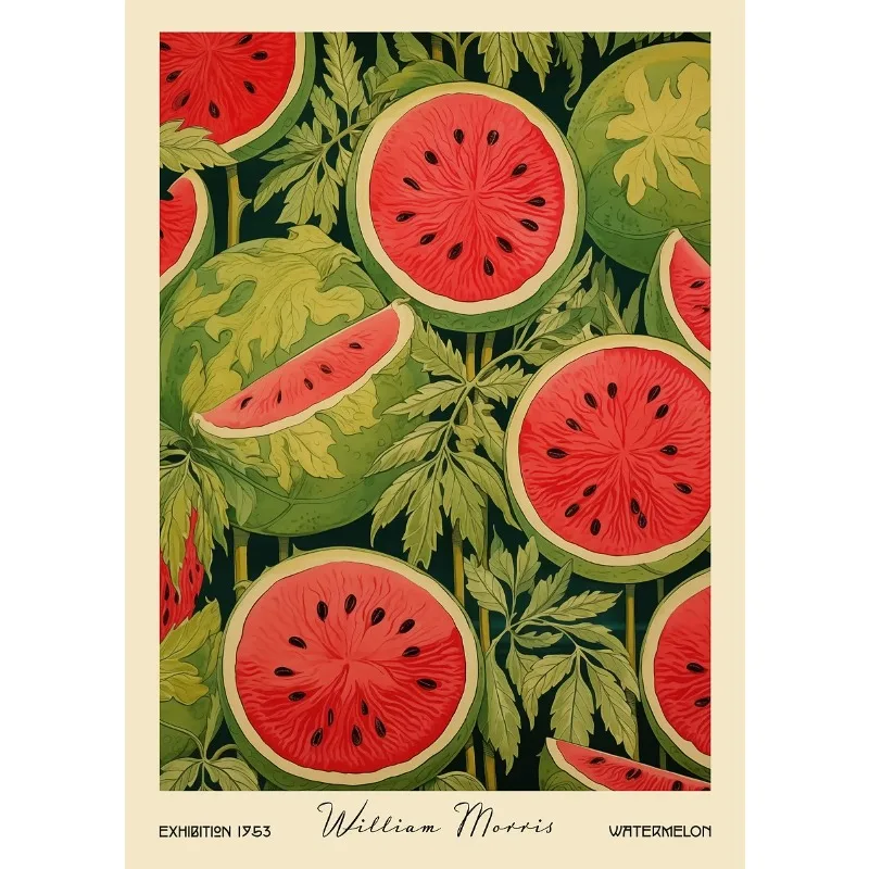 Owoce i rośliny w stylu Morrisa - vintage plakat botaniczny Granatowy