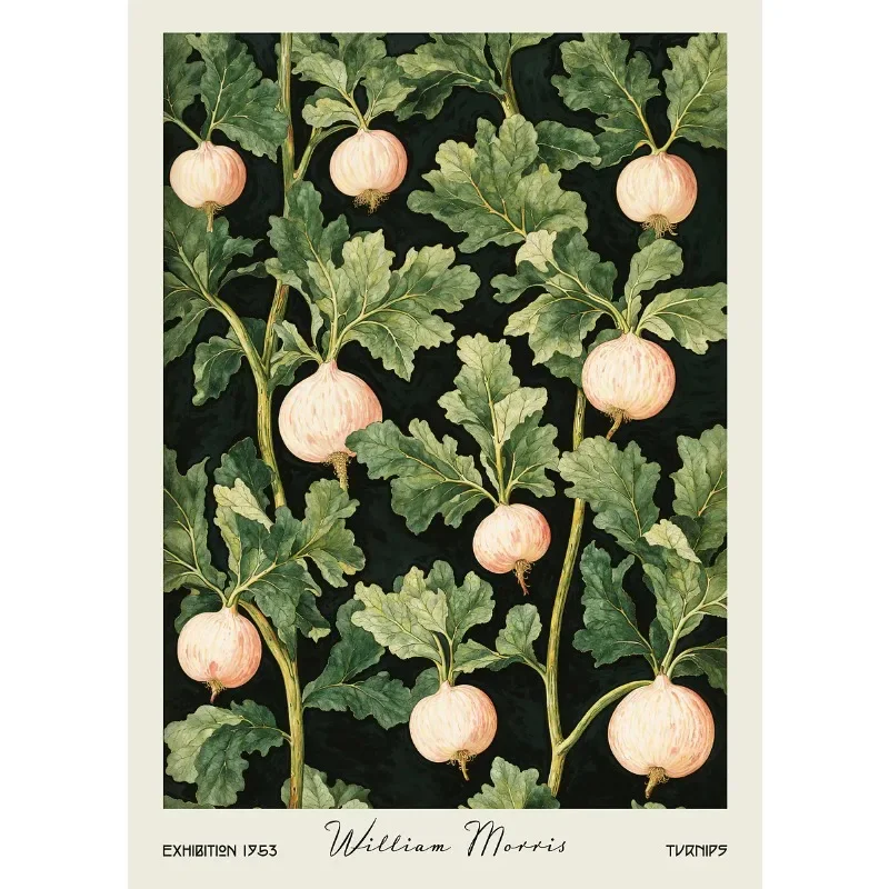 Owoce i rośliny w stylu Morrisa - vintage plakat botaniczny Jasnoszary