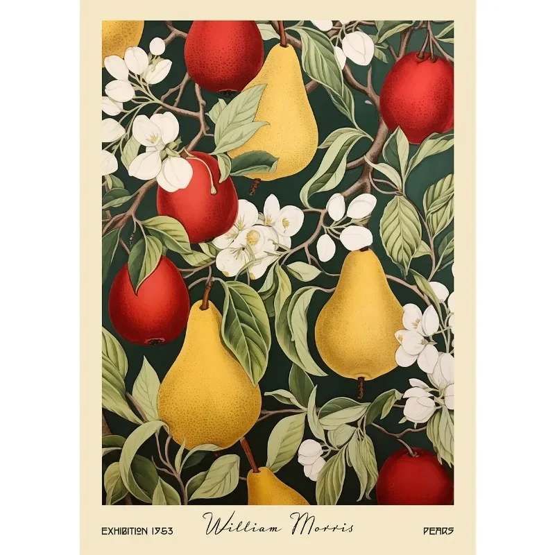 Owoce i rośliny w stylu Morrisa - vintage plakat botaniczny Jasnozielony
