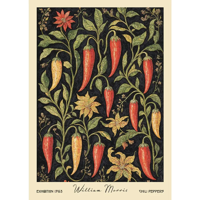 Owoce i rośliny w stylu Morrisa - vintage plakat botaniczny Niebieski