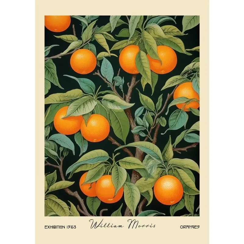 Owoce i rośliny w stylu Morrisa - vintage plakat botaniczny Zielony