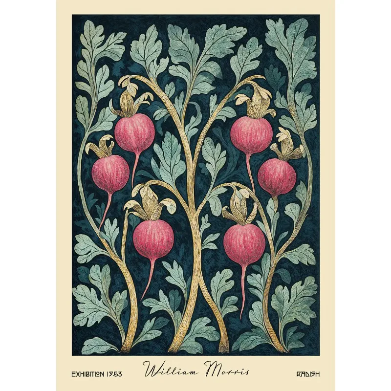 Owoce i rośliny w stylu Morrisa - vintage plakat botaniczny żółty
