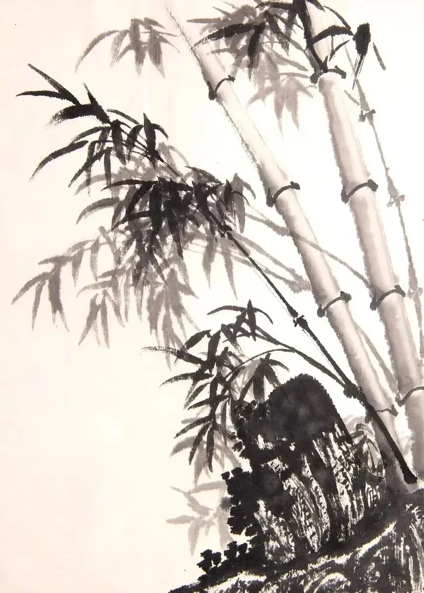 Panda w bambusie - plakat zen z tuszem Czerwony