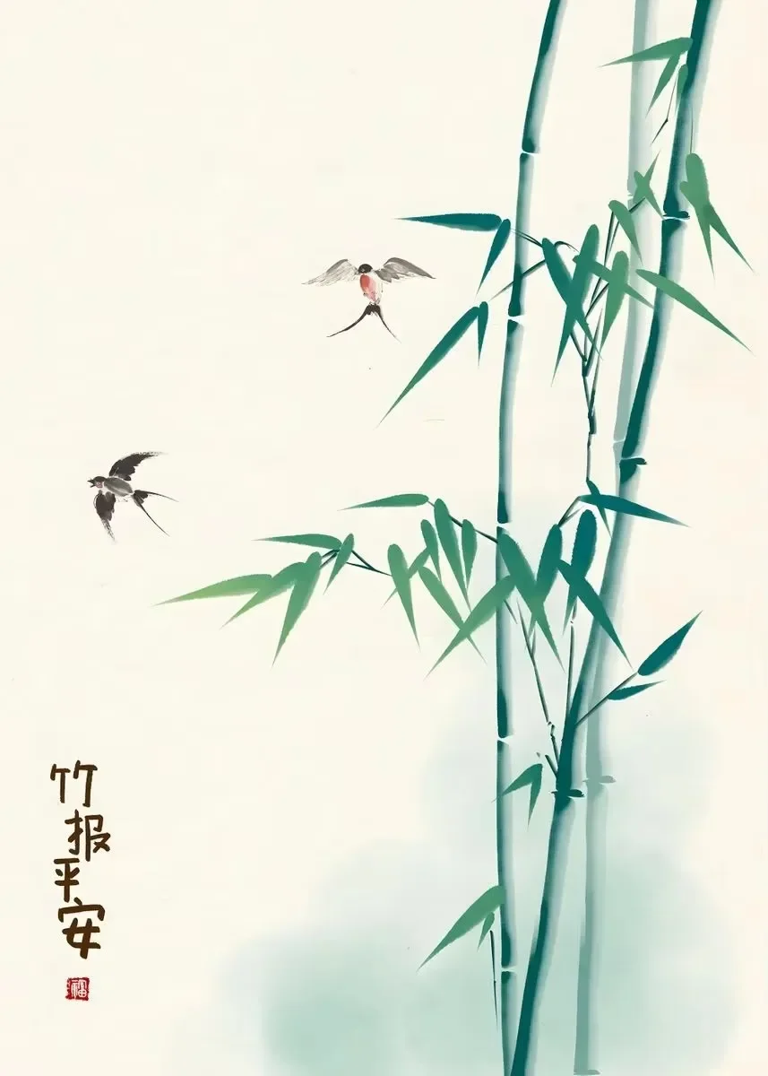 Panda w bambusie - plakat zen z tuszem Fioletowy