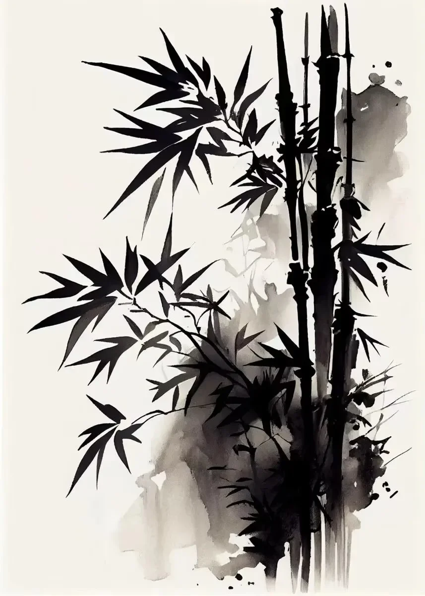 Panda w bambusie - plakat zen z tuszem Jasny niebieski