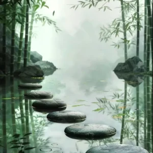 Panda w bambusie - plakat zen z tuszem Różowy