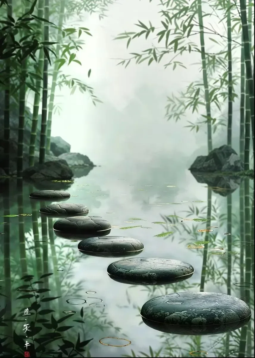 Panda w bambusie - plakat zen z tuszem Różowy