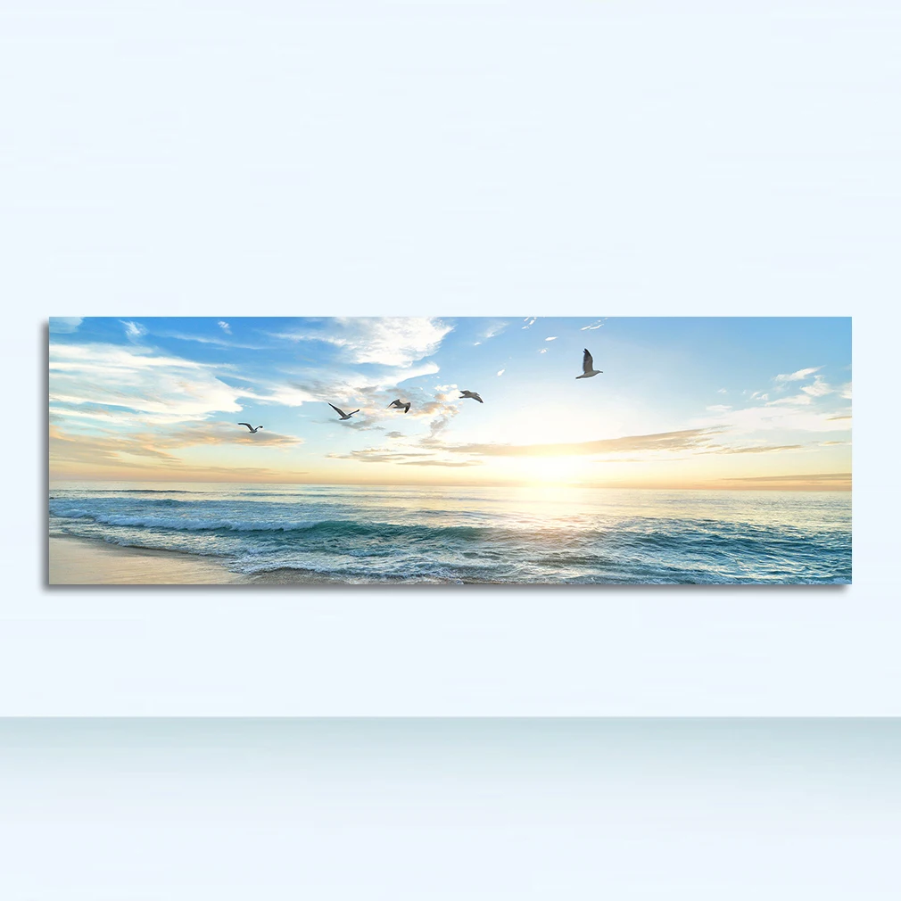 Panorama morza o zachodzie - plakat skandynawski Burgundia