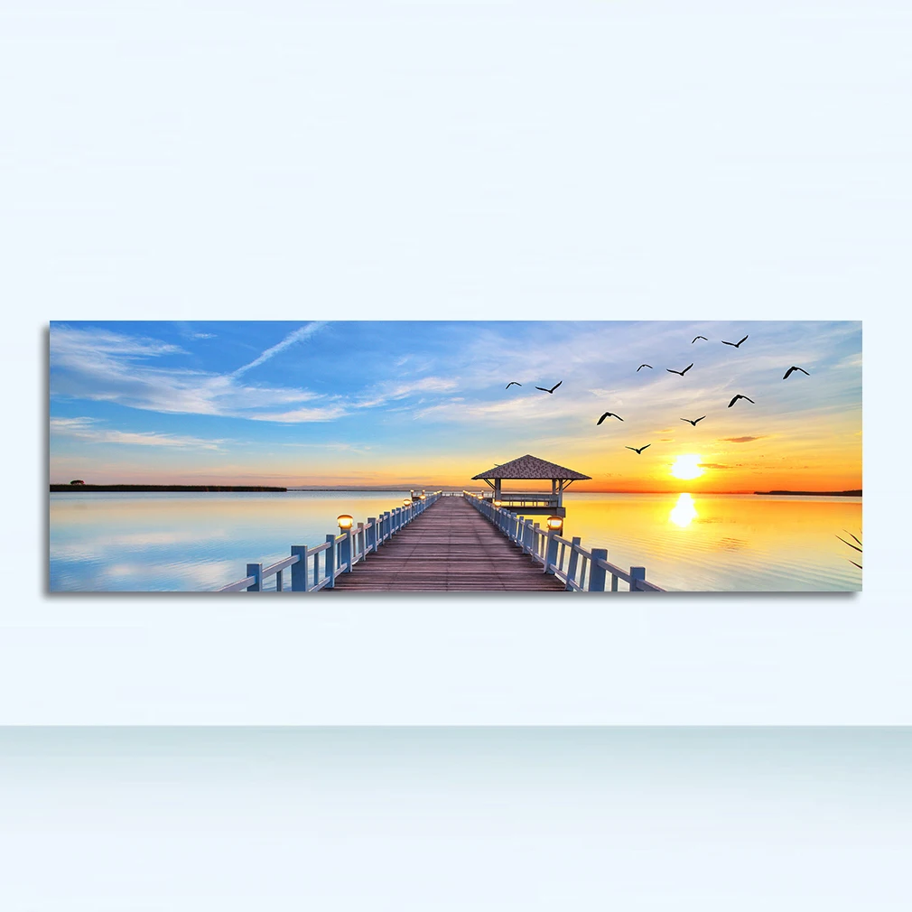 Panorama morza o zachodzie - plakat skandynawski Fioletowy