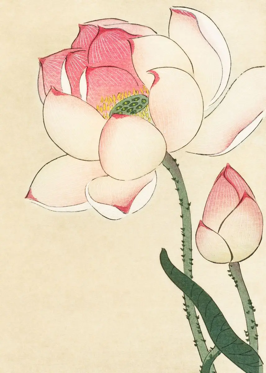 Pełnia księżyca, wróble i azalia - plakat ukiyo-e Biały