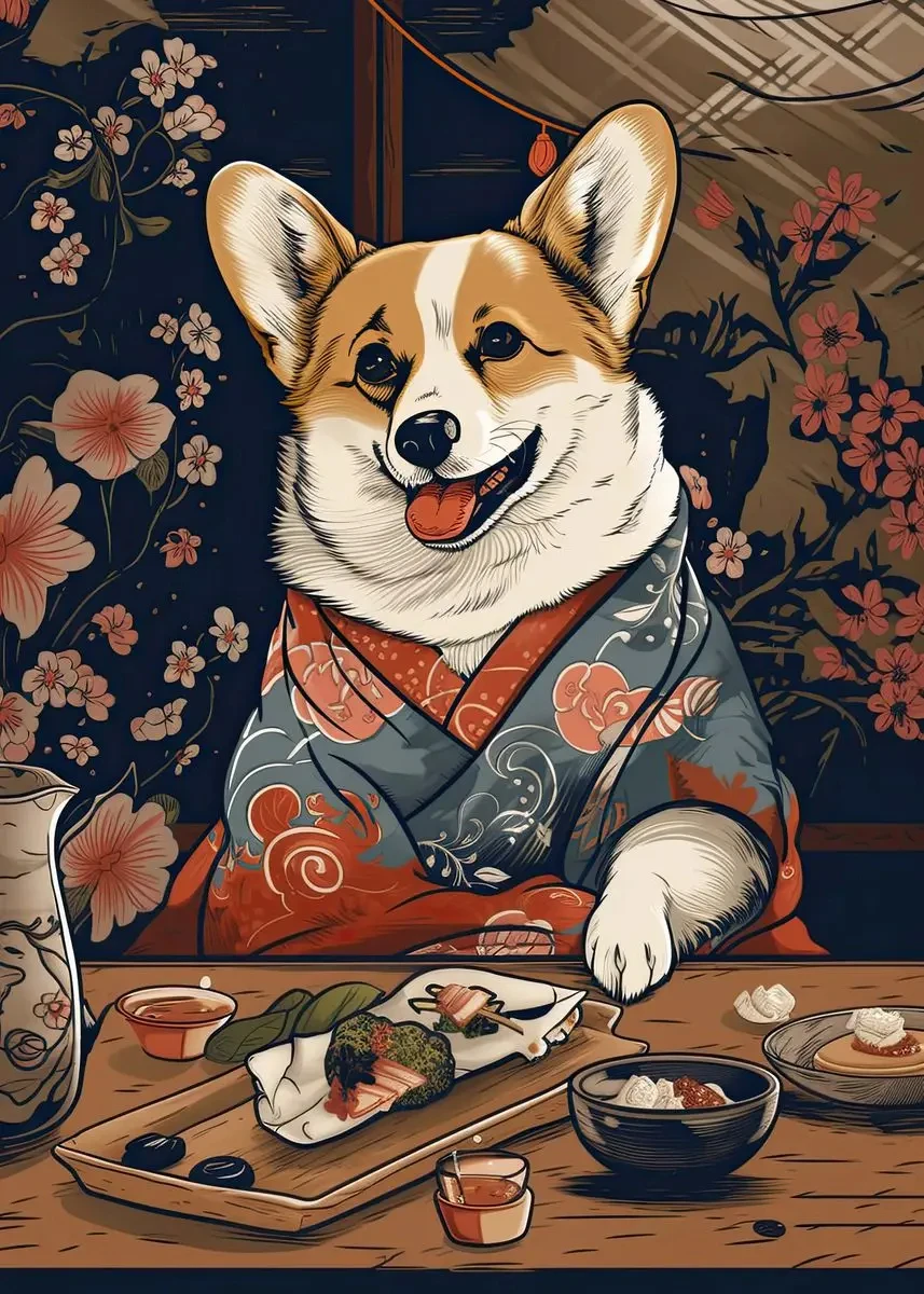 Piesek jedzący ramen - plakat do kuchni Jasnozielony