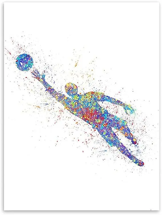Piłkarz w akcji - akwarelowy plakat sportowy Biały