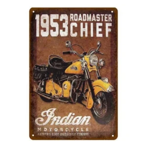 Pin-up na motocyklu - metalowa tabliczka retro Złoty