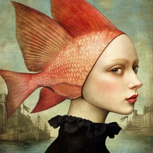 Abstrakcyjna kobieta - surrealistyczny plakat Głęboka zielona