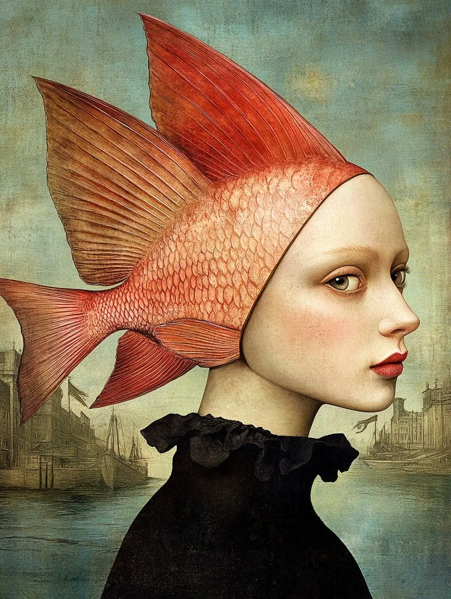Abstrakcyjna kobieta - surrealistyczny plakat Głęboka zielona