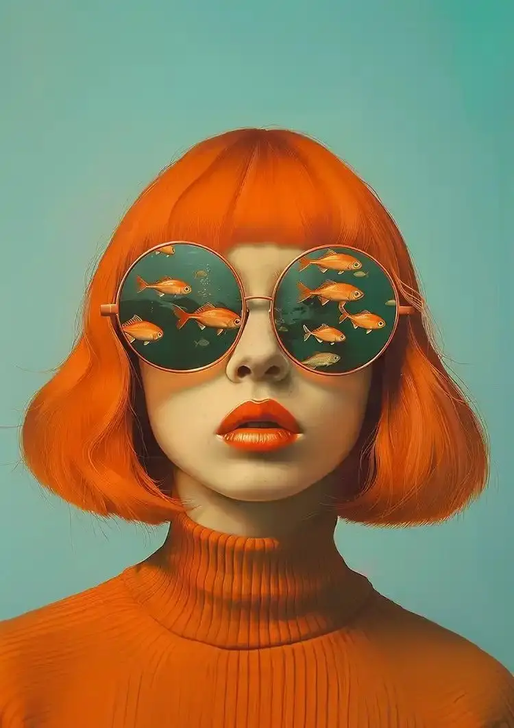Abstrakcyjna kobieta - surrealistyczny plakat Głęboki niebieski