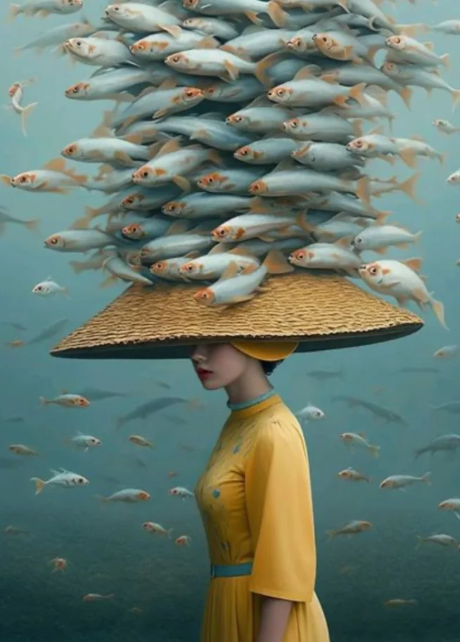 Abstrakcyjna kobieta - surrealistyczny plakat Khaki