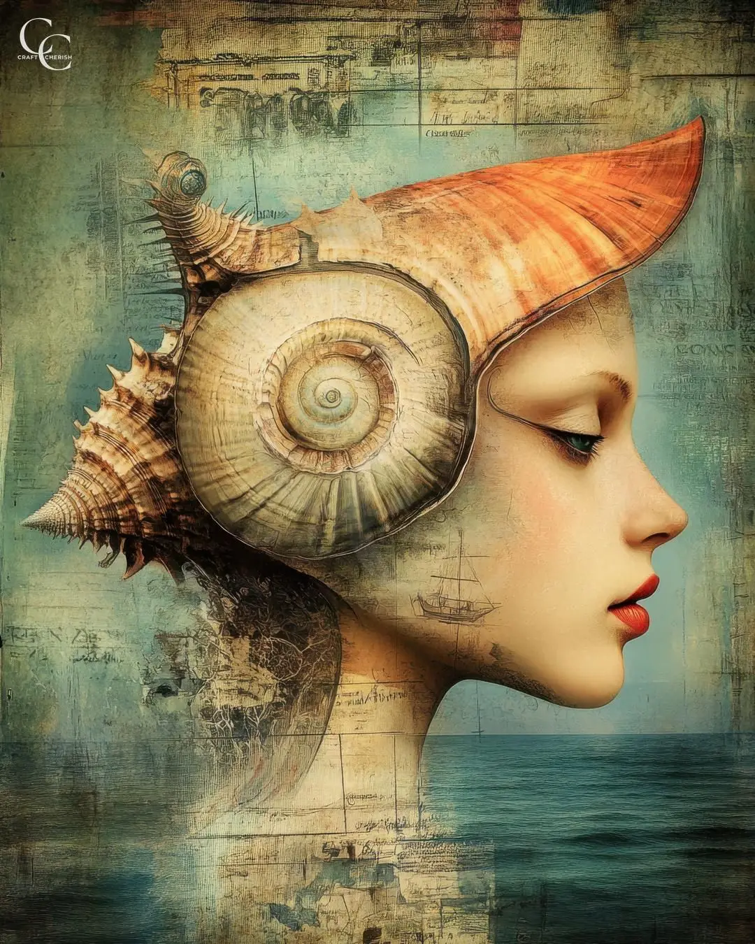 Abstrakcyjna kobieta - surrealistyczny plakat Szmaragdowa zielona