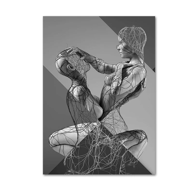 Plakat abstrakcyjna złota rzeźba 3D Ciemny szary