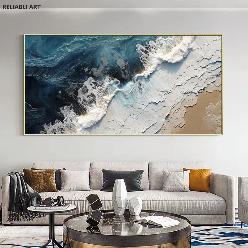 Plakat abstrakcyjne fale oceanu żółty