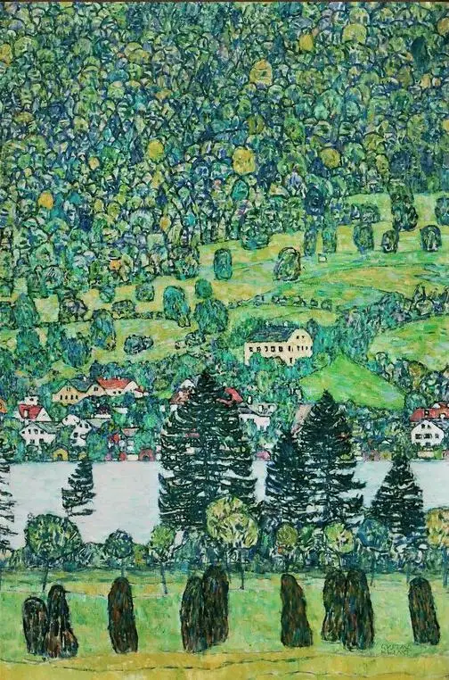 Plakat abstrakcyjny krajobraz nad jeziorem Granatowy