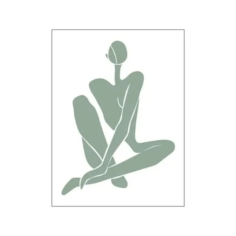 Plakat abstrakcyjny linie i liście zielony Fioletowy