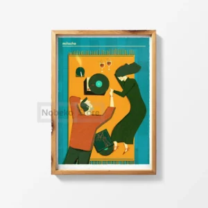 Plakat abstrakcyjny z płytą winylową w stylu retro żółty