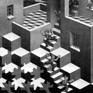 Plakat abstrakcyjny - surrealistyczna geometria Burgundia