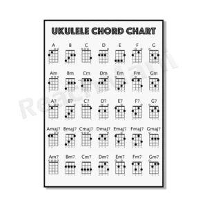 Plakat z akordami gitary basowej i ukulele Fioletowy