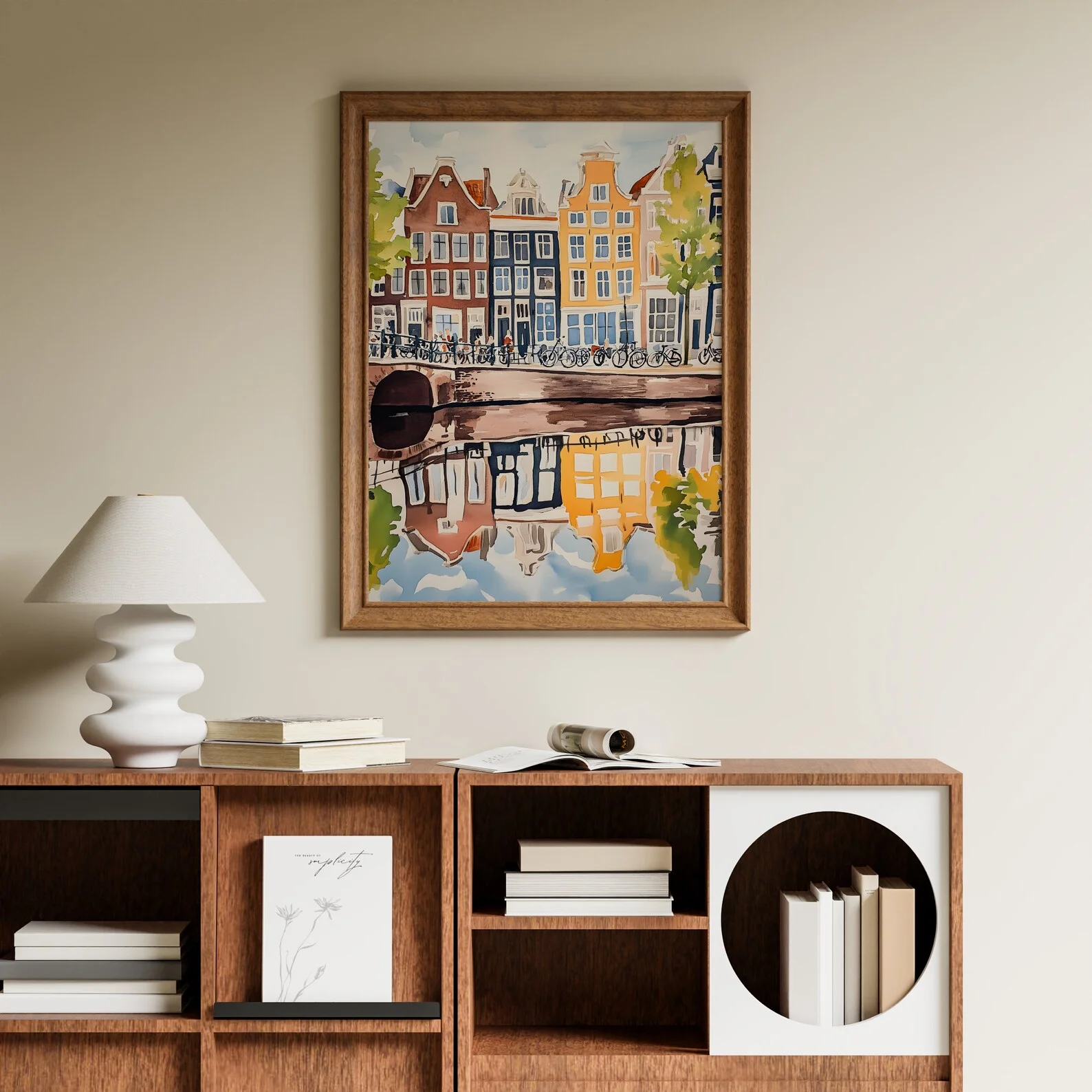Plakat akwarelowy targ kwiatowy w Amsterdamie Biały
