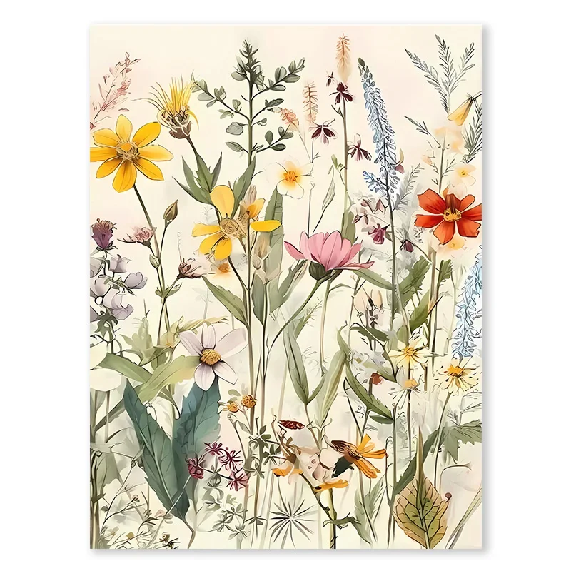 Plakat akwarelowe dzikie kwiaty i liście botaniczne Czerwony
