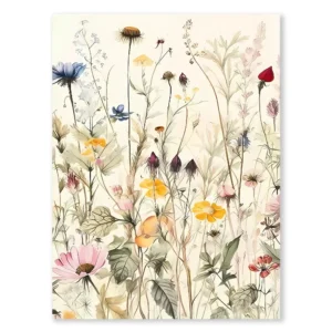 Plakat akwarelowe dzikie kwiaty i liście botaniczne żółty