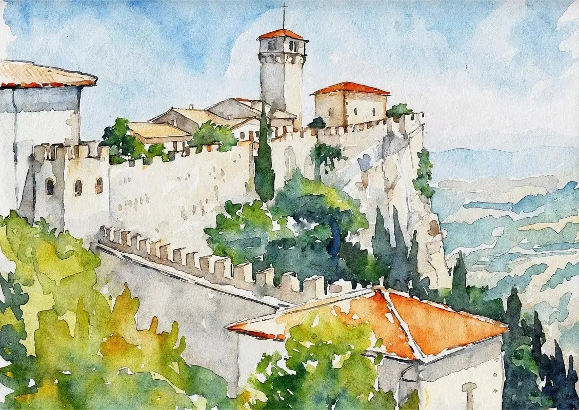 Plakat akwarelowe miasta wybrzeża i architektura Burgundia
