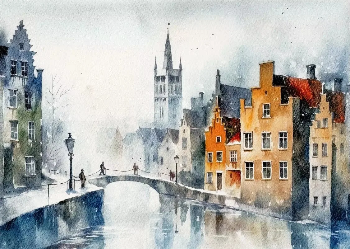 Plakat akwarelowe miasta wybrzeża i architektura Czarny