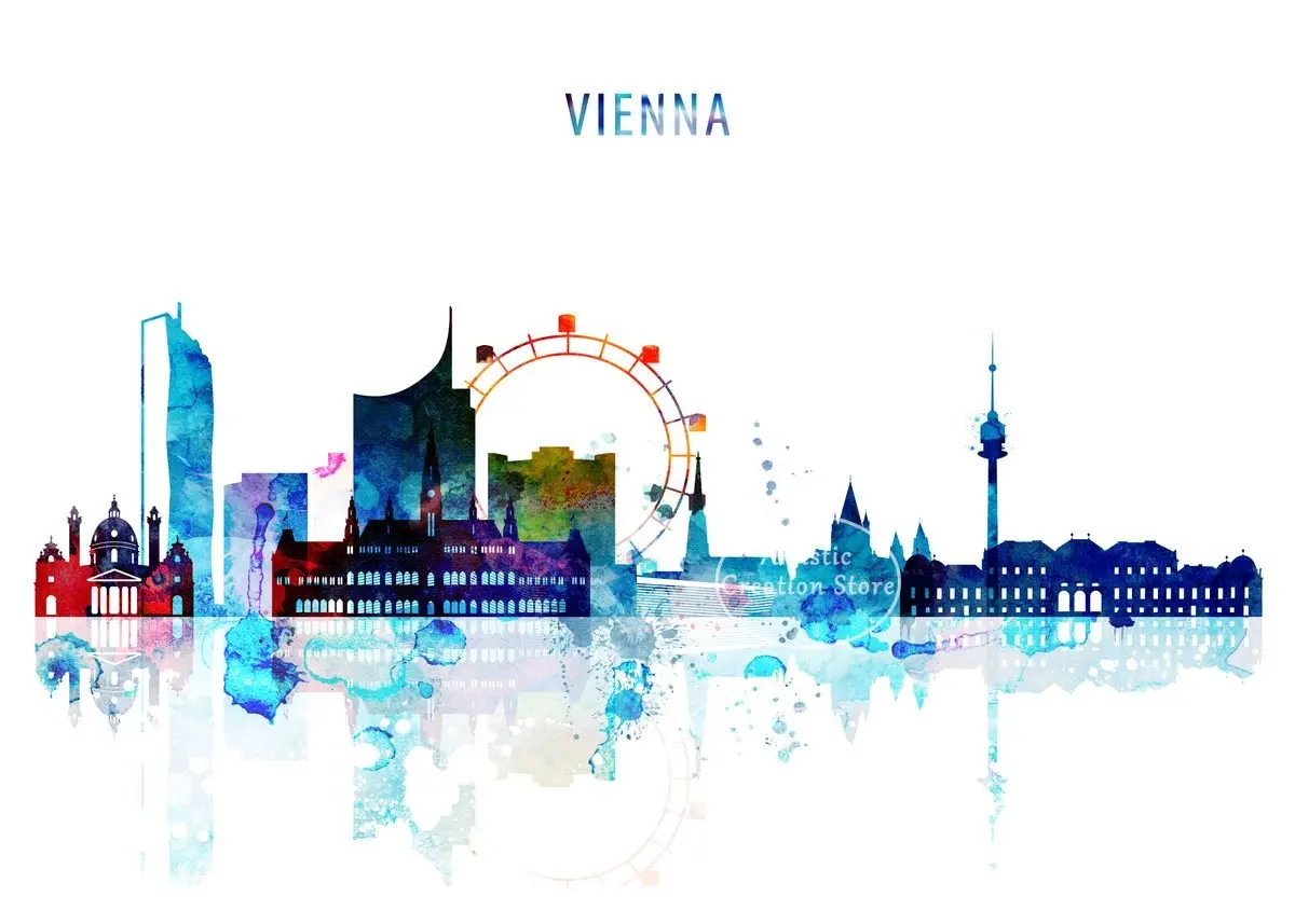 Plakat akwarelowe sylwetki miast Europy Czarny