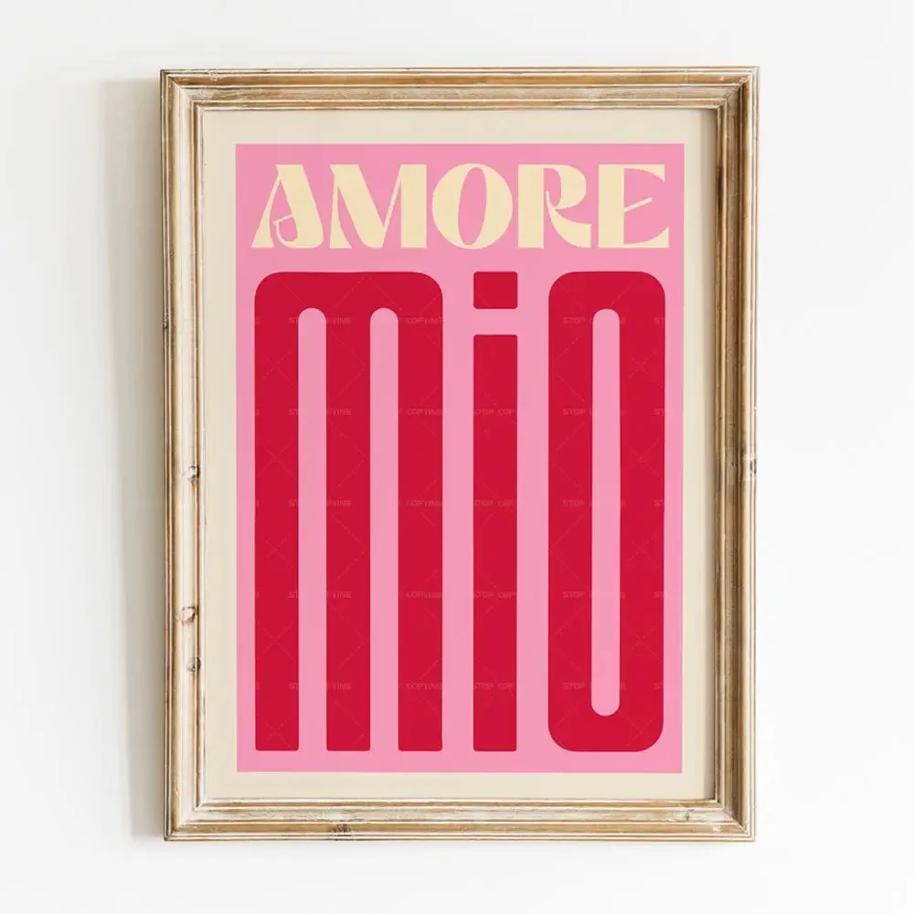 Plakat Amore Mio z motywem miłości Czerwony
