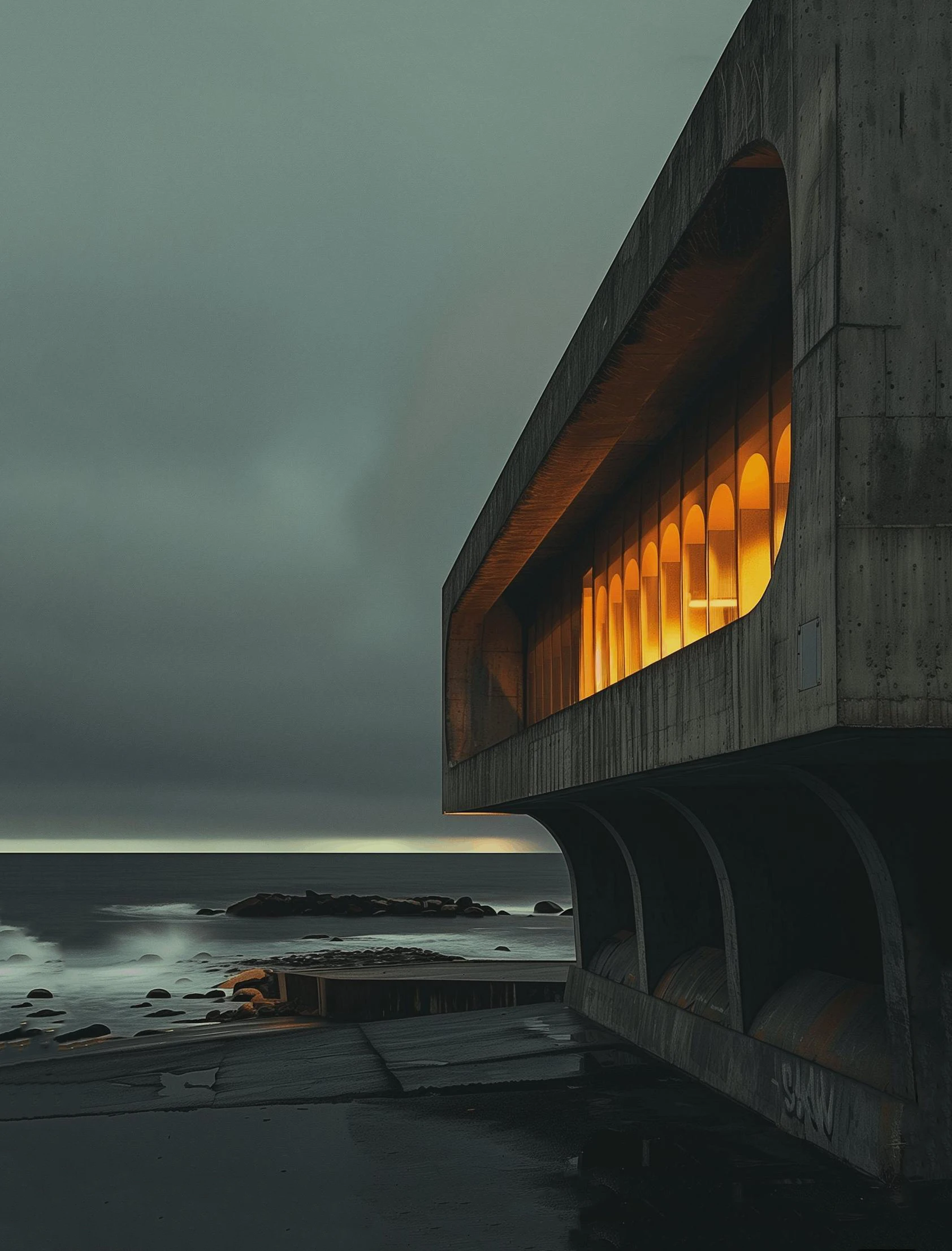 Plakat architektura brutalistyczna - betonowe domy Czarny