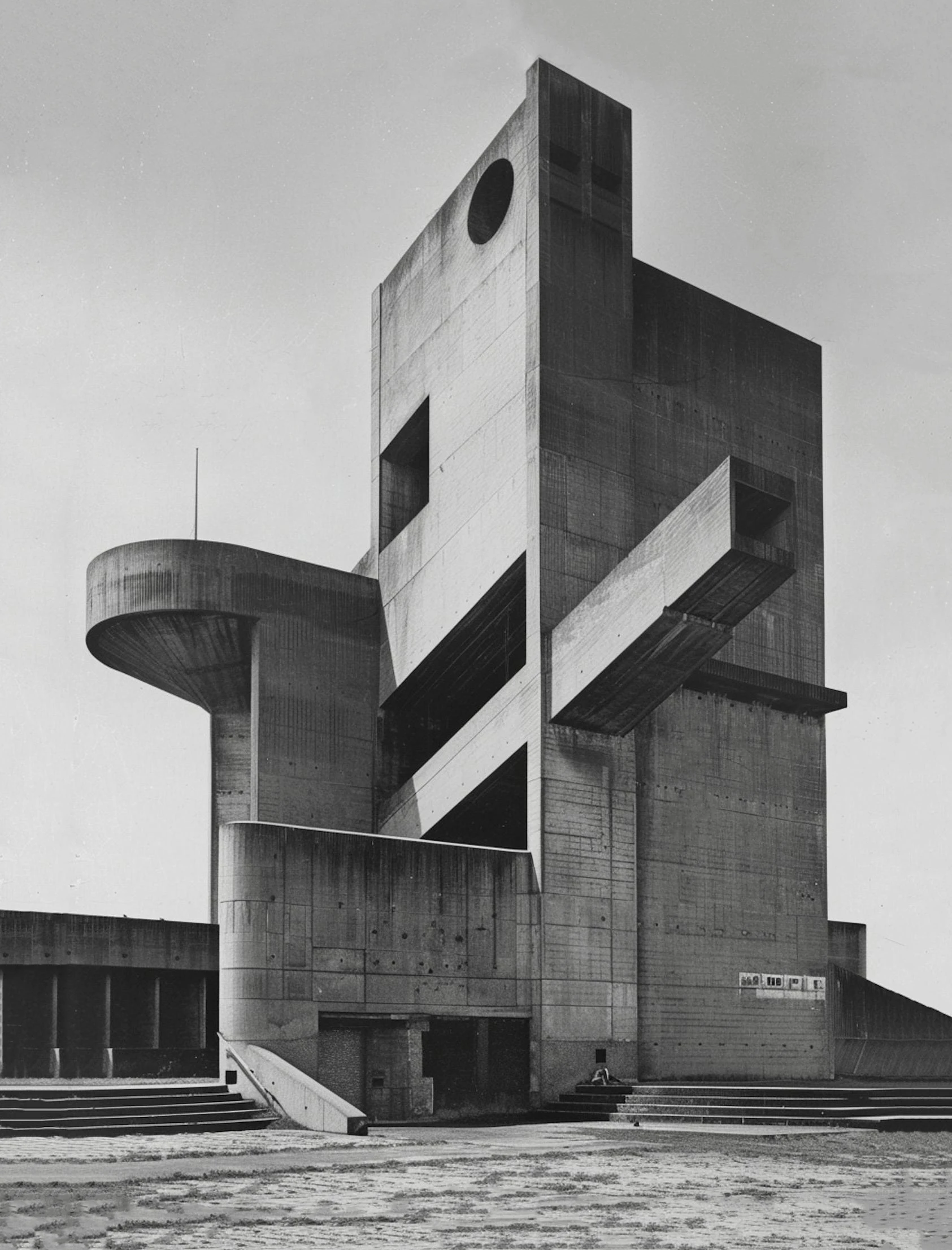Plakat architektura brutalistyczna - betonowe domy śliwka