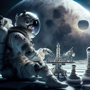 Plakat astronauta grający na gitarze Biały
