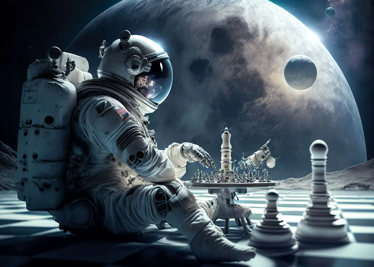 Plakat astronauta grający na gitarze Biały