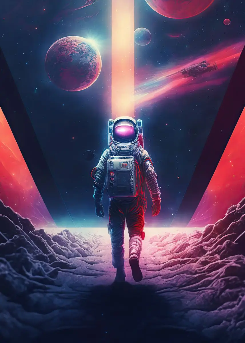 Plakat astronauta grający na gitarze Fioletowy