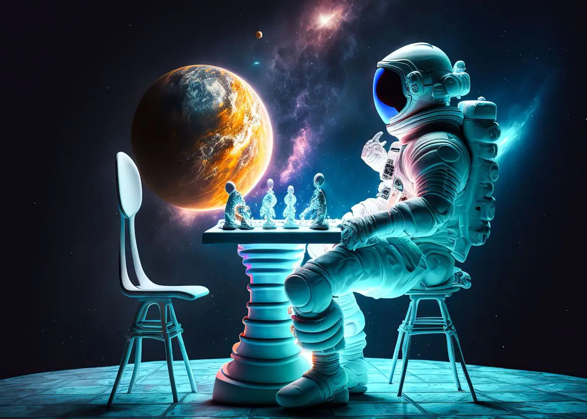 Plakat astronauta grający na gitarze Jasnoszary