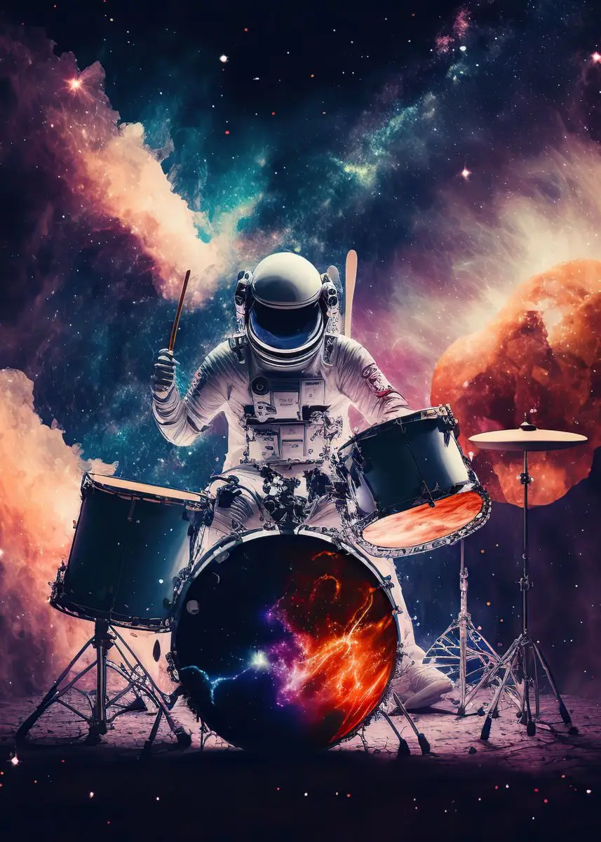 Plakat astronauta grający na gitarze Jasny