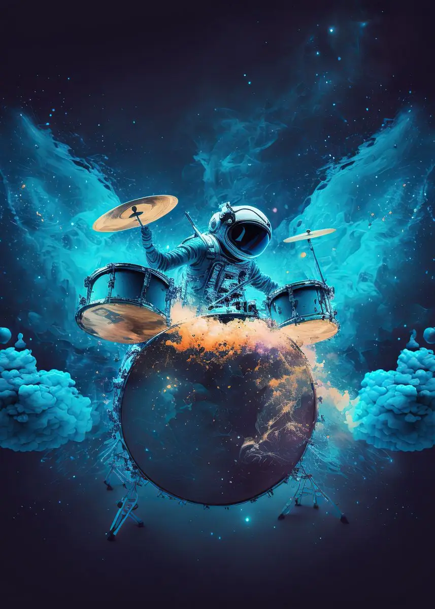 Plakat astronauta grający na gitarze Wielo