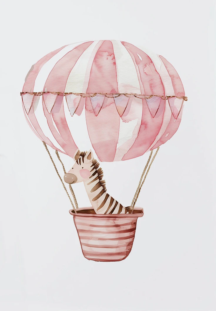 Plakat balon safari lew słoń żyrafa dla dziecka Niebieski