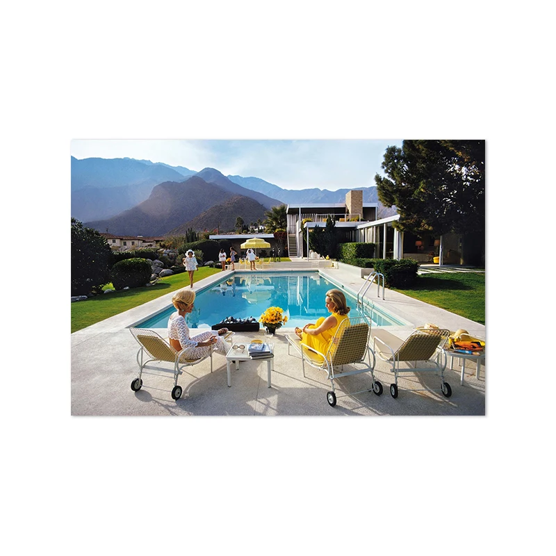 Plakat czarno-biały - basen Palm Springs vintage Biały