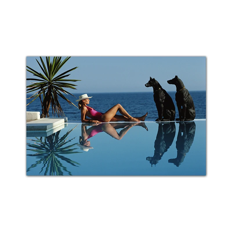 Plakat czarno-biały - basen Palm Springs vintage żółty